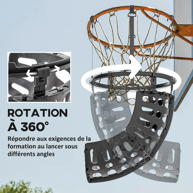 Retour de ballon de basket entraînement 35,6 x 35,6 x 75,5 cm rotation 360° sangles ajustables cosy moderne en PP noir 21_0006617