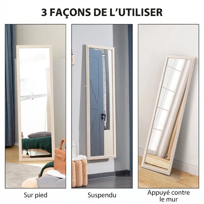 Miroir sur pied rectangulaire 160 x 50 x 4 cm vue intégrale inclinable sécurisé style contemporain en verre trempé blanc 21_0003752