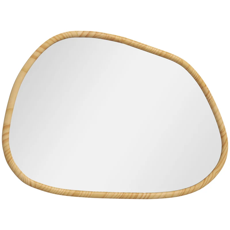 Miroir mural organique salon chambre 80 x 60 cm cadre irrégulier montage facile scandinave minimaliste en bois naturel 21_0001343
