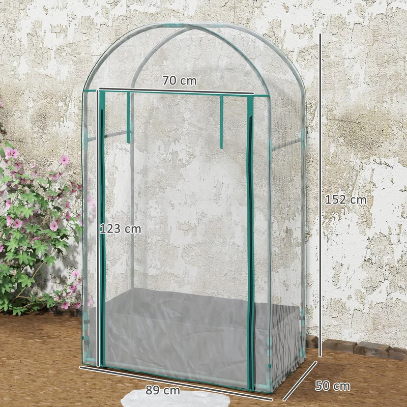 Mini serre de jardin balcon 89 x 50 x 152 cm sac de plantation inclus porte zippée design épuré en plastique transparent 21_0005499