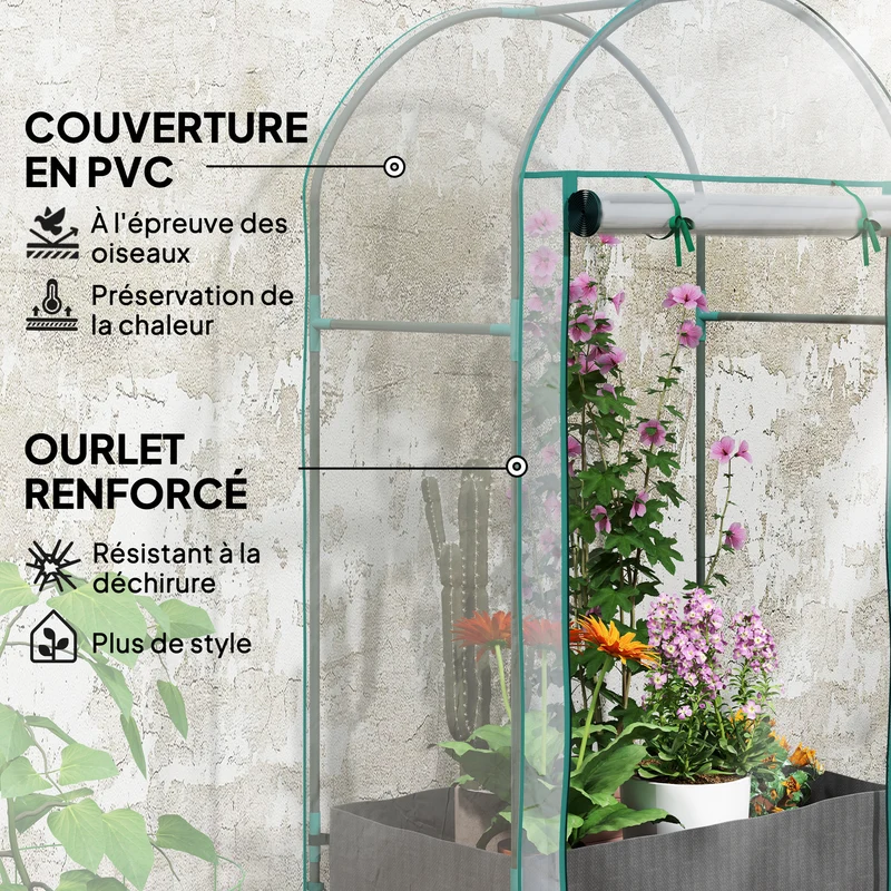 Mini serre de jardin balcon 89 x 50 x 152 cm sac de plantation inclus porte zippée design épuré en plastique transparent 21_0005499