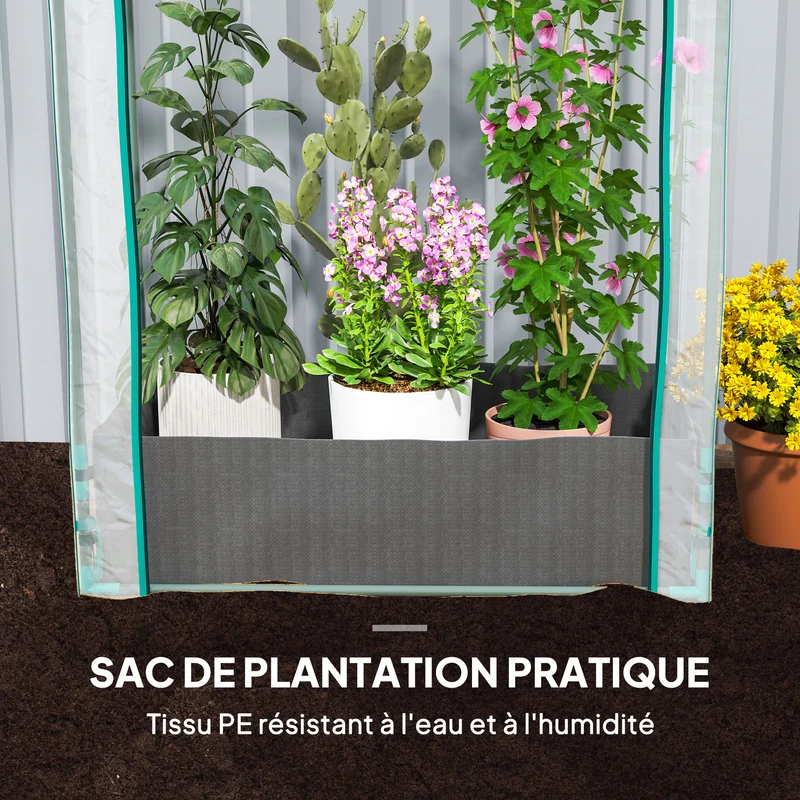 Mini serre de jardin balcon 89 x 50 x 152 cm sac de plantation inclus porte zippée design épuré en plastique transparent 21_0005499