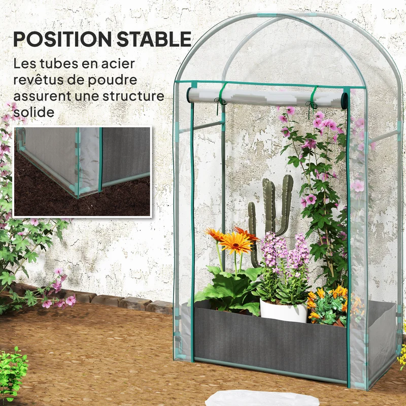 Mini serre de jardin balcon 89 x 50 x 152 cm sac de plantation inclus porte zippée design épuré en plastique transparent 21_0005499