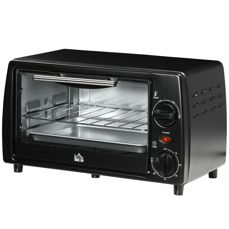 Mini four de table 10 l cuisson réglable minuteur 60 min 36,5x26x22 cm pizza 22 cm design moderne pratique en métal noir 21_0000934