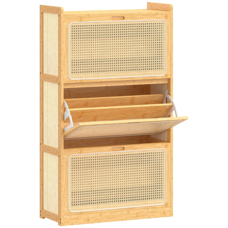 Meuble à chaussures entrée 69 x 29 x 119.8 cm rangement 18 paires étagères réglables scandinave en bambou bois naturel 21_0002808