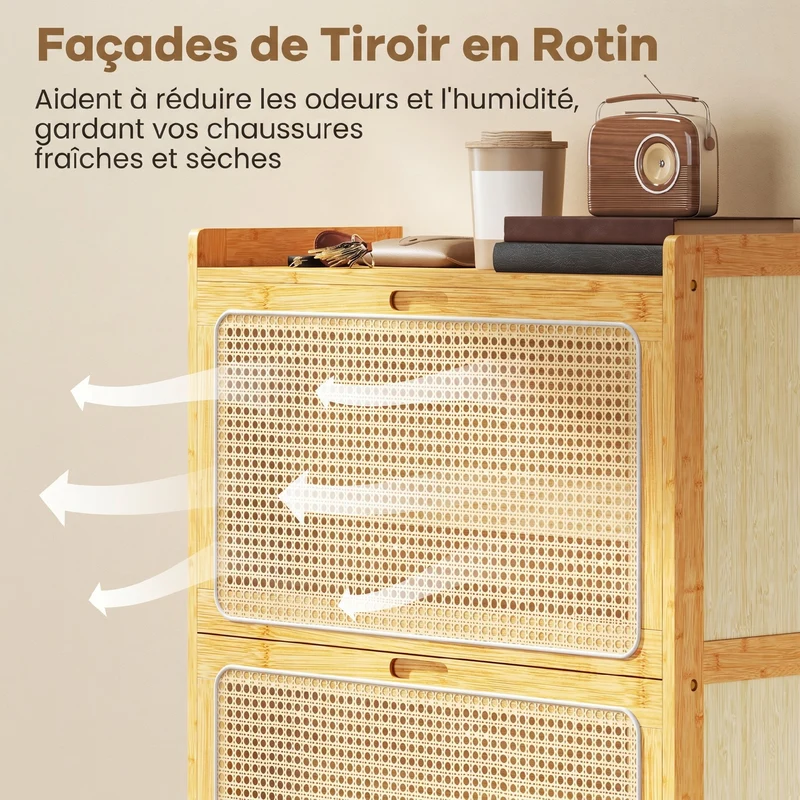 Meuble à chaussures entrée 69 x 29 x 119.8 cm rangement 18 paires étagères réglables scandinave en bambou bois naturel 21_0002808