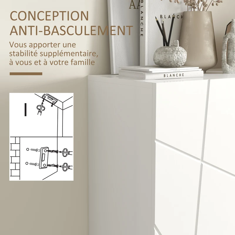 Meuble à chaussures 2 portes 72 x 31,5 x 95 cm étagères réglables 20 paires design en bois d'ingénierie blanc laqué 21_0002708