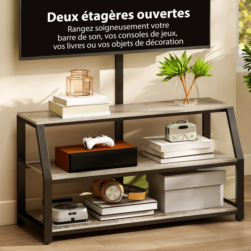 Meuble télévision colonne 110 x 43 x 150 cm support réglable gain de place style industriel moderne en mélamine gris 21_0003619