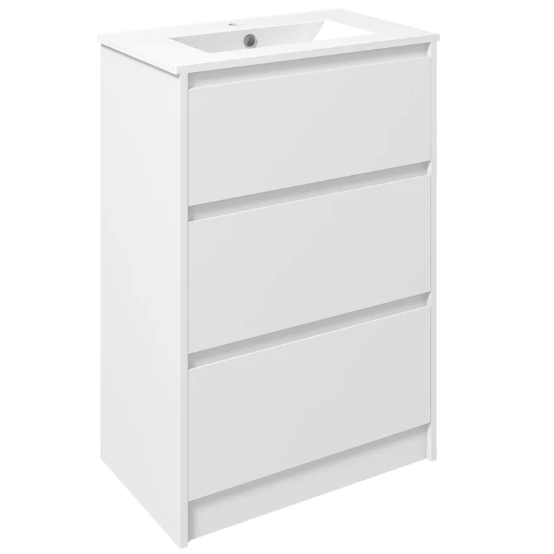 Meuble lavabo salle de bain 61 x 37 x 88 cm 2 tiroirs vasque intégrée moderne cosy laqué en panneau de particules blanc 21_0001938