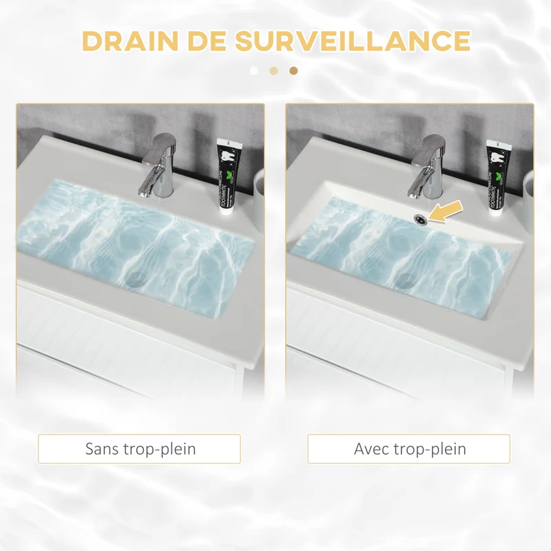 Meuble lavabo salle de bain 61 x 37 x 88 cm 2 tiroirs vasque intégrée moderne cosy laqué en panneau de particules blanc 21_0001938