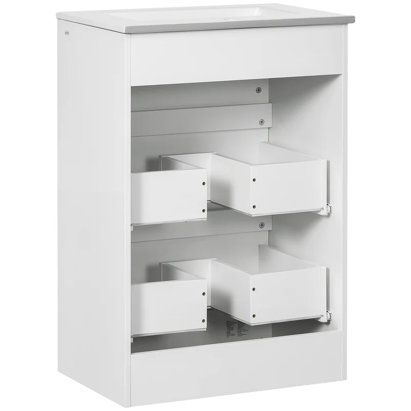 Meuble lavabo salle de bain 61 x 37 x 88 cm 2 tiroirs vasque intégrée moderne cosy laqué en panneau de particules blanc 21_0001938