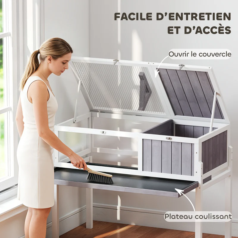 Maison pour tortues salon 104 x 53 x 82 cm plateau coulissant support lampe intégré rustique scandinave en bois gris 21_0007852