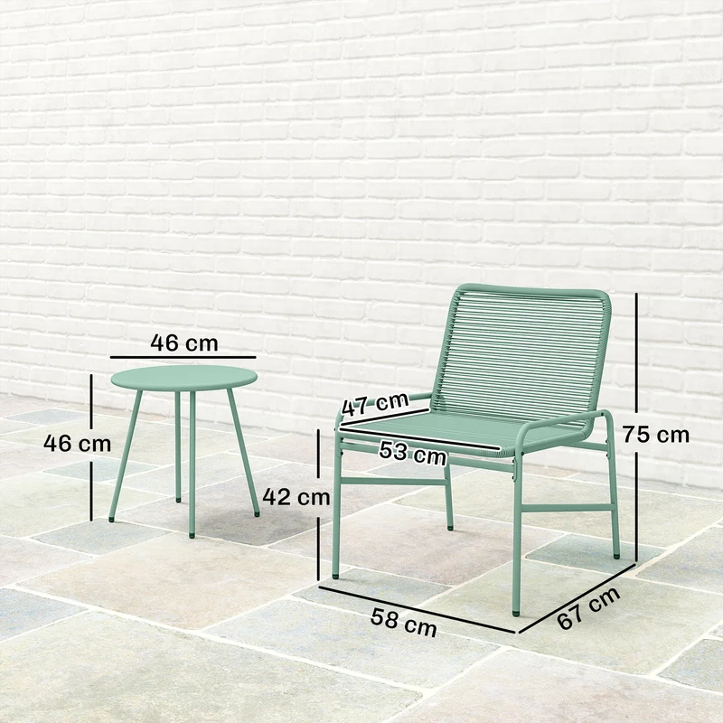 Lot de 3 salon de jardin balcon 2 places 58 x 67 x 75 cm résistant intempéries confort scandinave en résine tressée vert 21_0006026