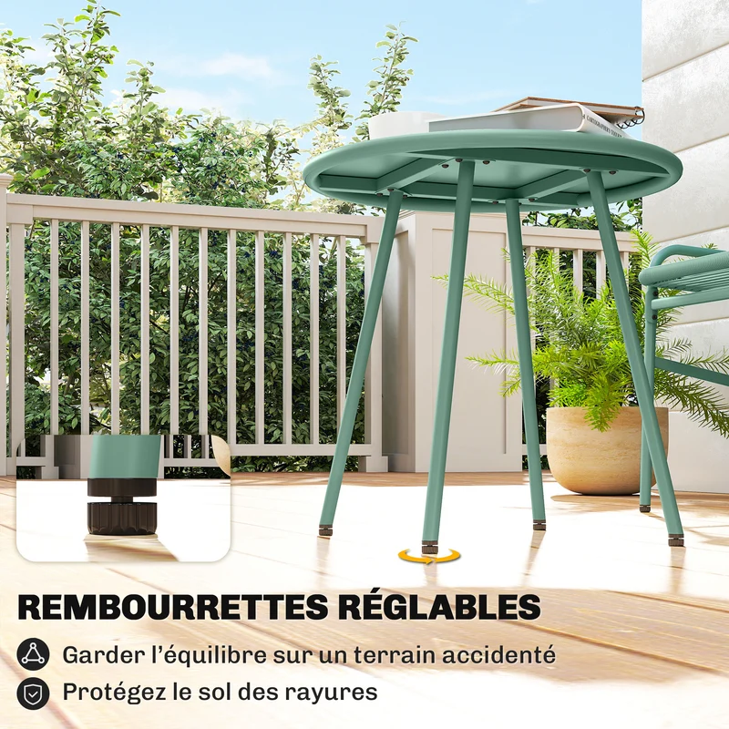 Lot de 3 salon de jardin balcon 2 places 58 x 67 x 75 cm résistant intempéries confort scandinave en résine tressée vert 21_0006026