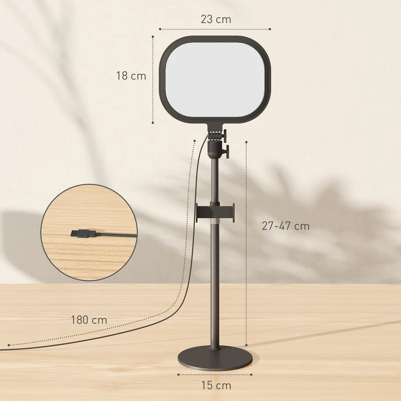 Lampe de bureau 23 x 23 x 65 cm 5 modes de couleur 10 niveaux support téléphone tête 180° moderne épuré en métal noir 21_0007044