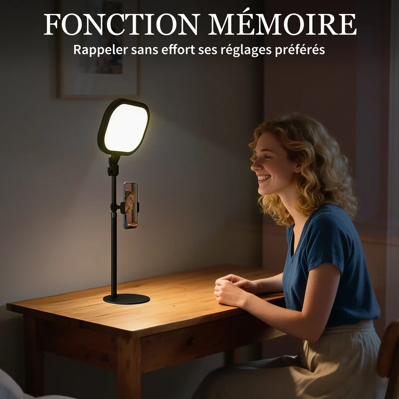Lampe de bureau 23 x 23 x 65 cm 5 modes de couleur 10 niveaux support téléphone tête 180° moderne épuré en métal noir 21_0007044