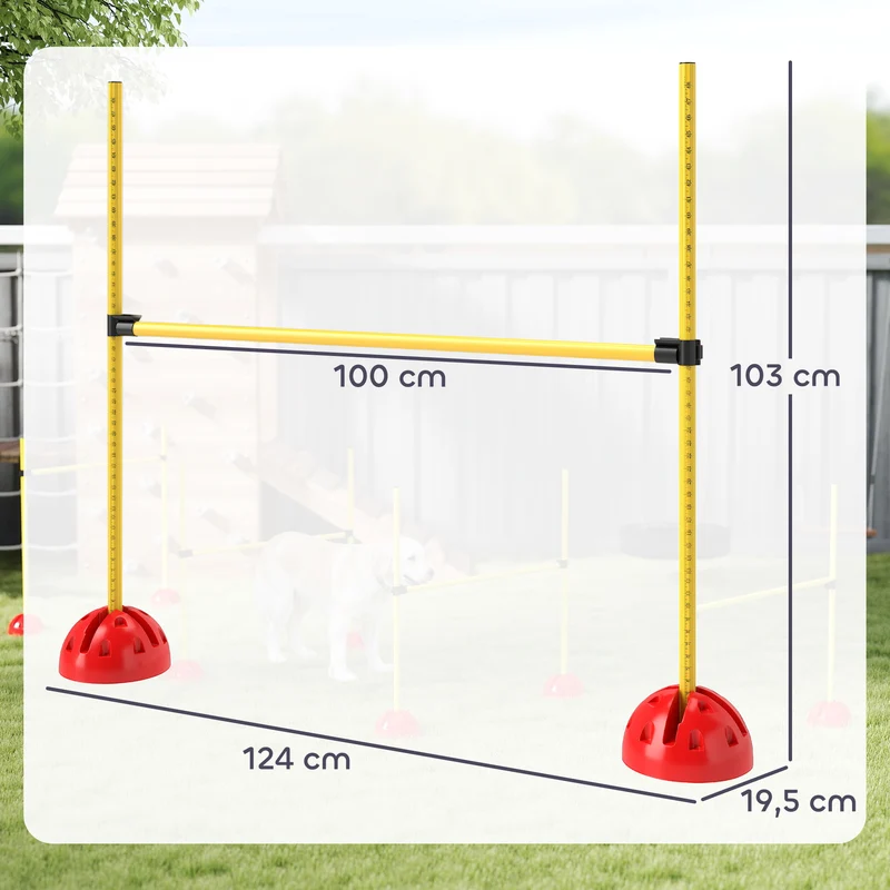 Kit d'agilité pour chien parcours 124 x 19.5 x 103 cm hauteur réglable base stabilisante extérieur moderne en abs jaune 21_0007526