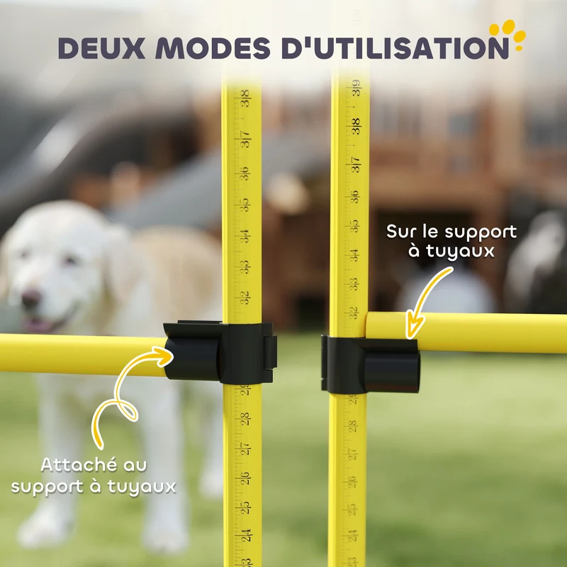 Kit d'agilité pour chien parcours 124 x 19.5 x 103 cm hauteur réglable base stabilisante extérieur moderne en abs jaune 21_0007526