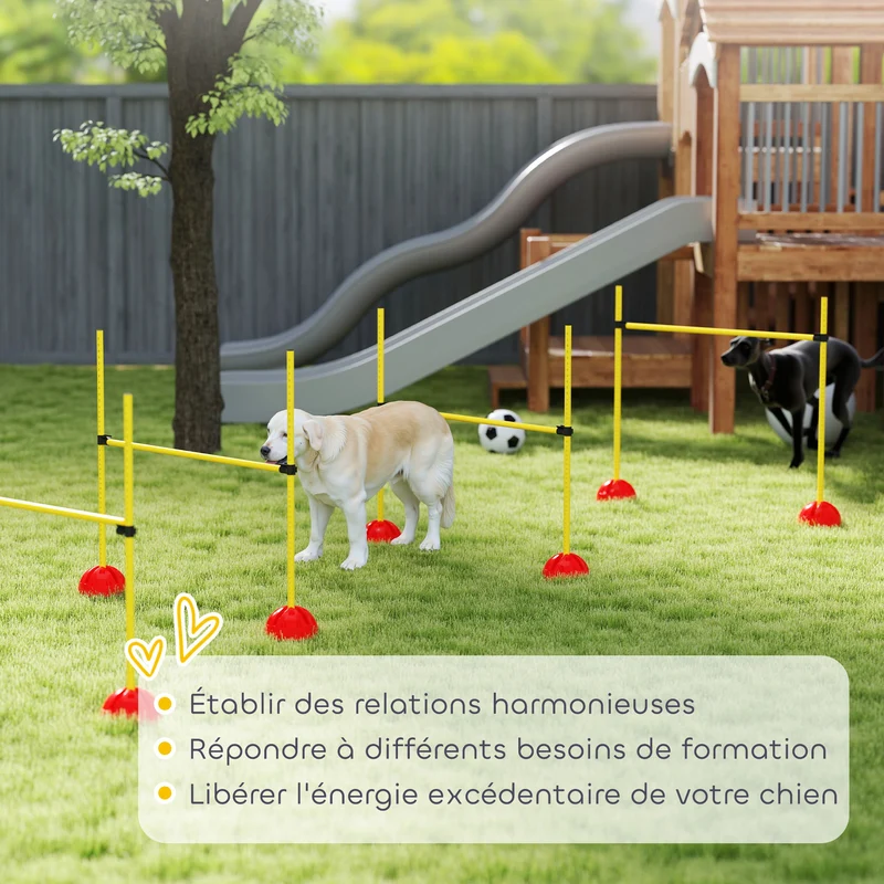 Kit d'agilité pour chien parcours 124 x 19.5 x 103 cm hauteur réglable base stabilisante extérieur moderne en abs jaune 21_0007526