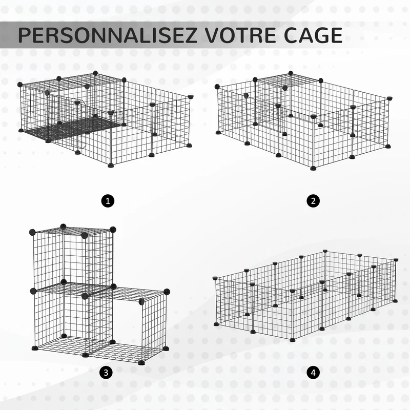 Enclos modulable pour lapins cochons d'inde 105 x 70 x 35 cm porte latérale pieds antidérapants épuré en acier noir 21_0007933