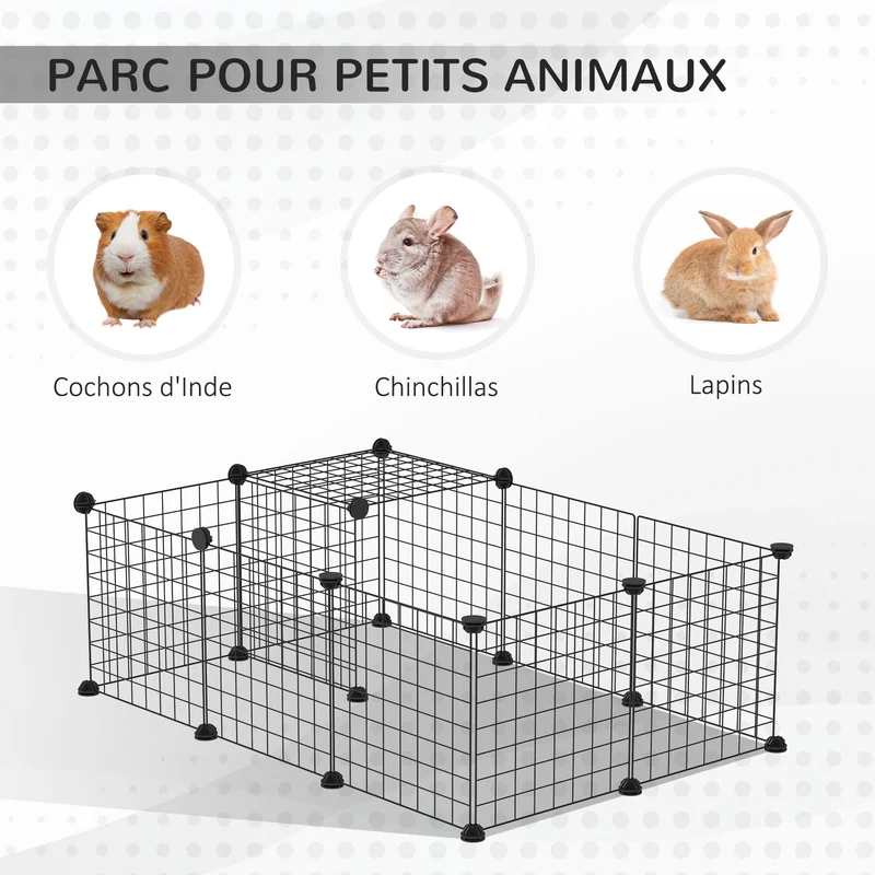 Enclos modulable pour lapins cochons d'inde 105 x 70 x 35 cm porte latérale pieds antidérapants épuré en acier noir 21_0007933
