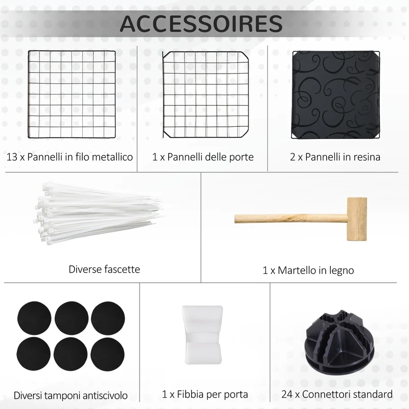 Enclos modulable pour lapins cochons d'inde 105 x 70 x 35 cm porte latérale pieds antidérapants épuré en acier noir 21_0007933
