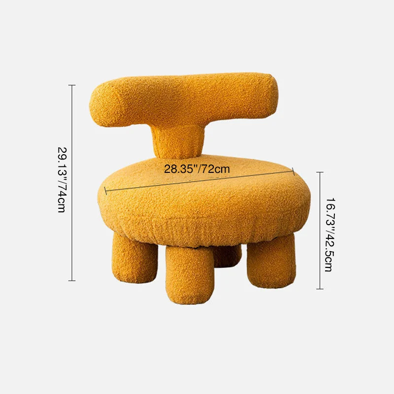 Modern Minimalist Plywood Sherpa Fabric Round Low Stool With Backrest For Living Room & Entryway