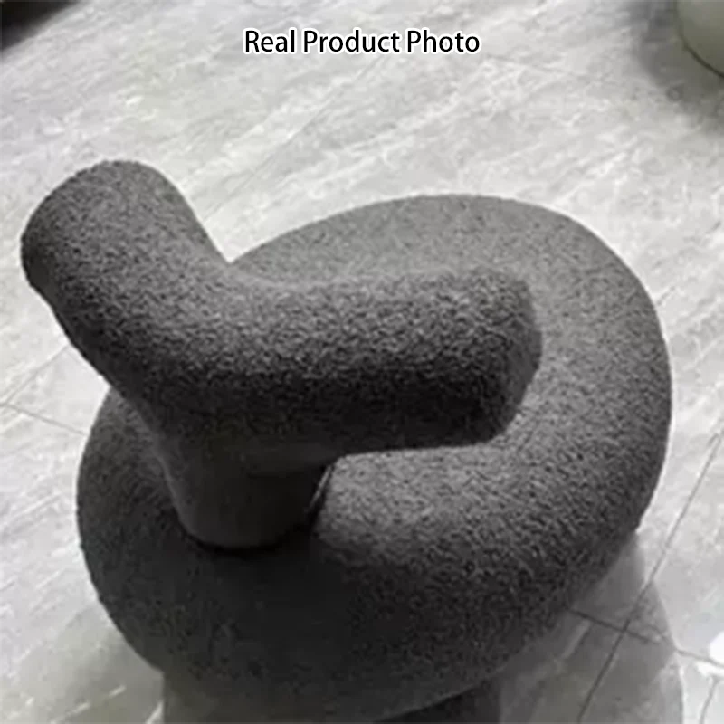 Modern Minimalist Plywood Sherpa Fabric Round Low Stool With Backrest For Living Room & Entryway