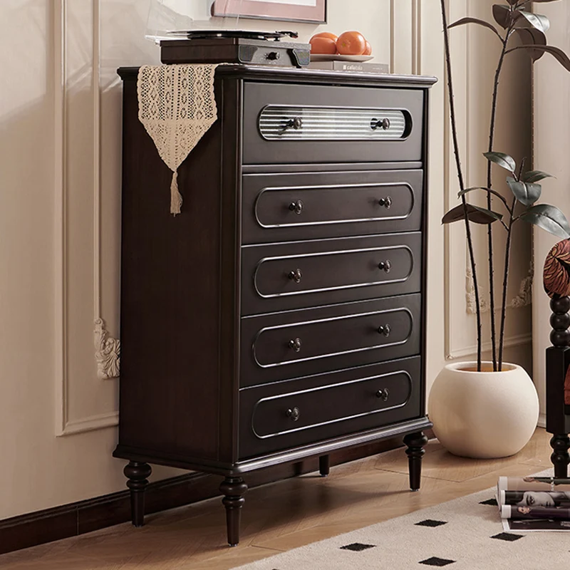 Traditional Vintage Rectangular Mahogany Pine Wood Storage Cabinet 4-Drawer 1-Cabinet For Bedroom