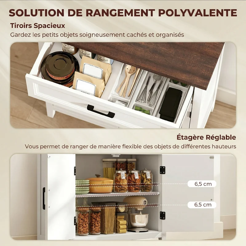 Buffet de salon polyvalent avec tiroir spacieux étagère réglable 76 x 35 x 80 cm gain de place moderne en MDF blanc 21_0003642