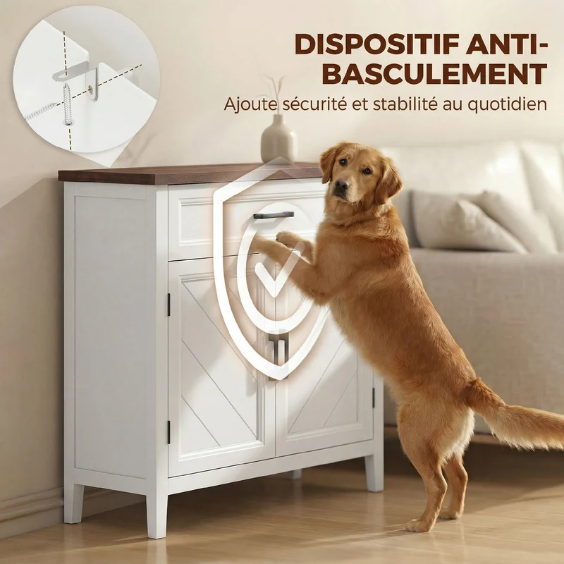 Buffet de salon polyvalent avec tiroir spacieux étagère réglable 76 x 35 x 80 cm gain de place moderne en MDF blanc 21_0003642