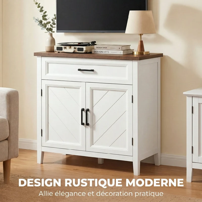 Buffet de salon polyvalent avec tiroir spacieux étagère réglable 76 x 35 x 80 cm gain de place moderne en MDF blanc 21_0003642
