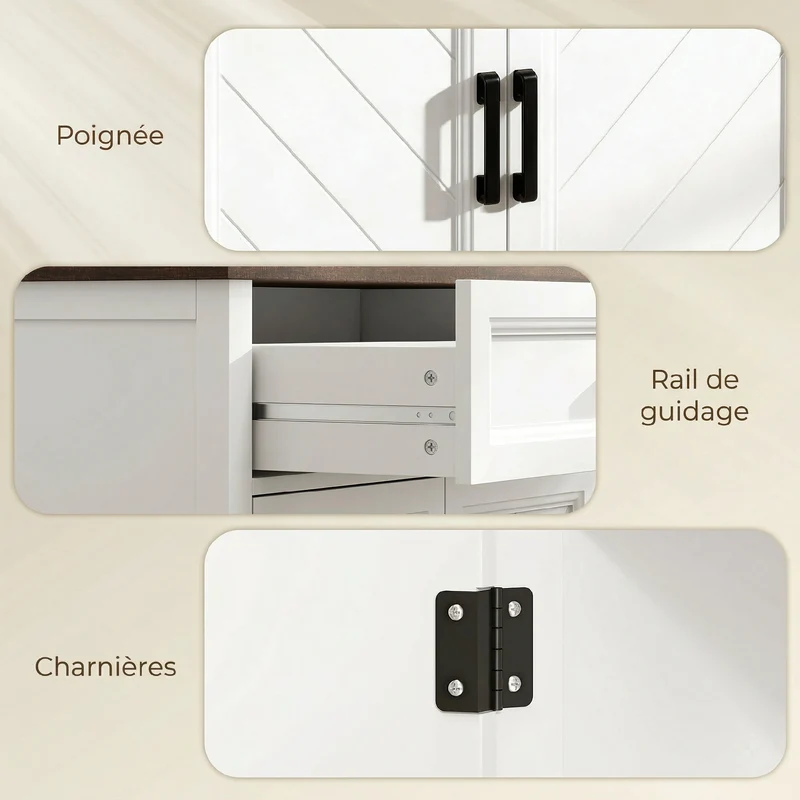 Buffet de salon polyvalent avec tiroir spacieux étagère réglable 76 x 35 x 80 cm gain de place moderne en MDF blanc 21_0003642