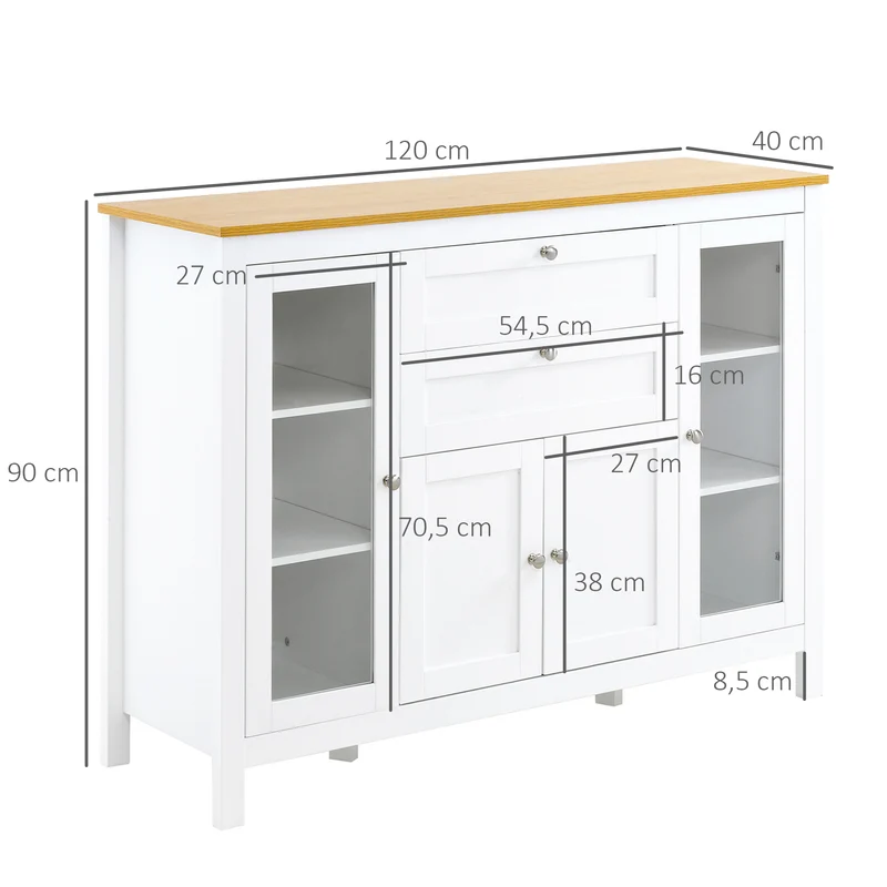 Buffet de rangement pour salon salle à manger 120 x 40 x 90 cm grand espace portes vitrées classique cosy en MDF blanc 21_0002227