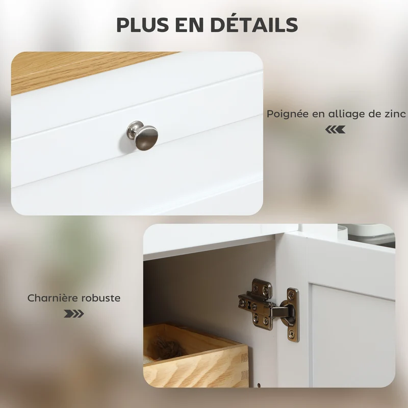 Buffet de rangement pour salon salle à manger 120 x 40 x 90 cm grand espace portes vitrées classique cosy en MDF blanc 21_0002227