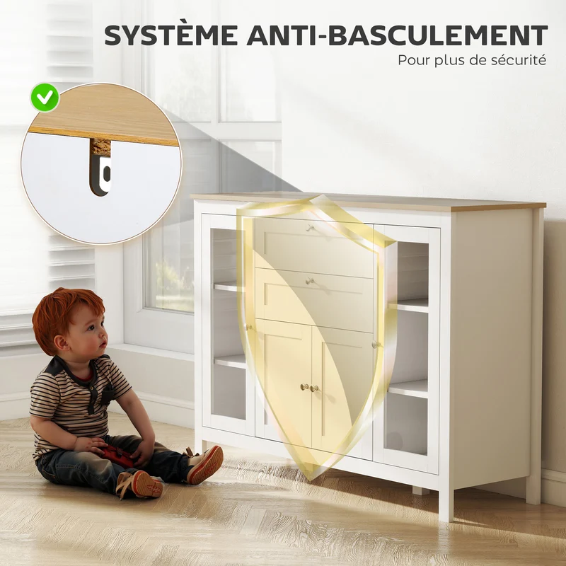 Buffet de rangement pour salon salle à manger 120 x 40 x 90 cm grand espace portes vitrées classique cosy en MDF blanc 21_0002227