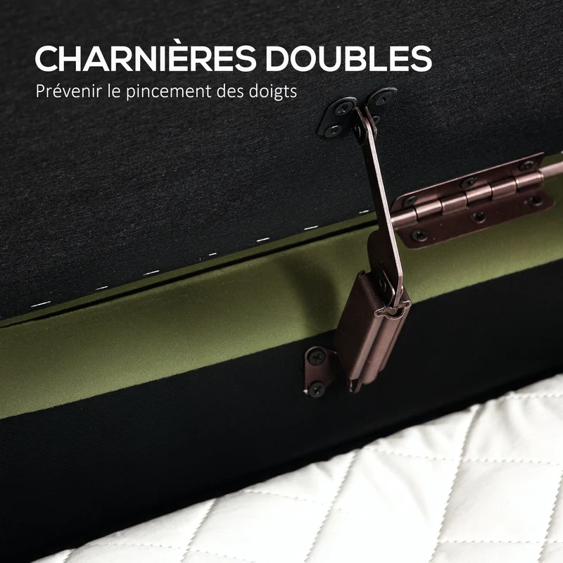 Banc de rangement ovale bout de lit 108 x 44 x 43,5 cm coffre 72 L capitonné tendance pieds dorés en velours vert foncé 21_0001655