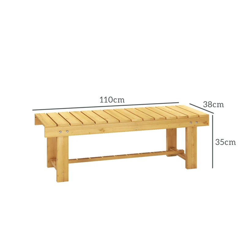 Banc de jardin 2 places assise à lattes 110 x 38 x 35 cm confort durable montage facile style rustique en bois naturel 21_0004625