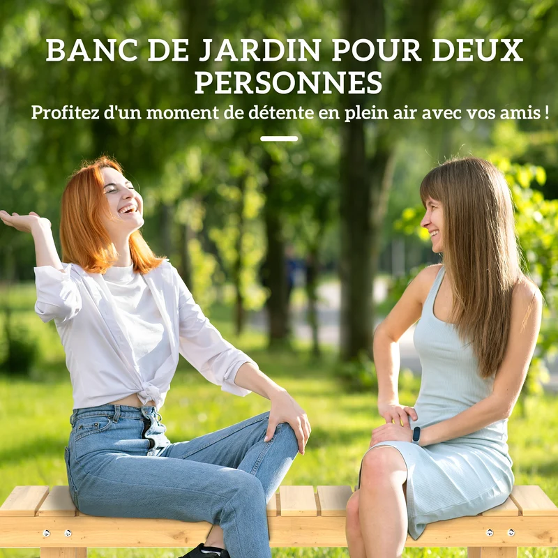 Banc de jardin 2 places assise à lattes 110 x 38 x 35 cm confort durable montage facile style rustique en bois naturel 21_0004625