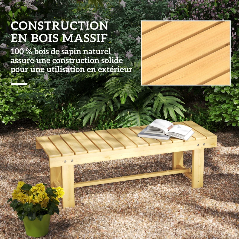 Banc de jardin 2 places assise à lattes 110 x 38 x 35 cm confort durable montage facile style rustique en bois naturel 21_0004625