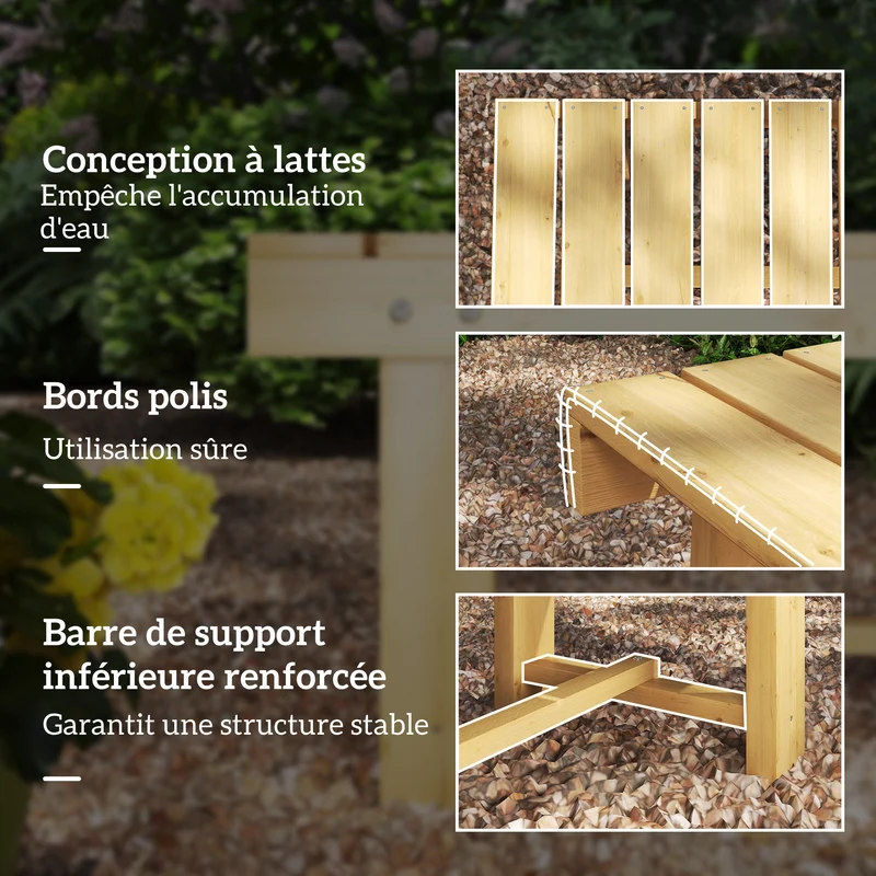 Banc de jardin 2 places assise à lattes 110 x 38 x 35 cm confort durable montage facile style rustique en bois naturel 21_0004625
