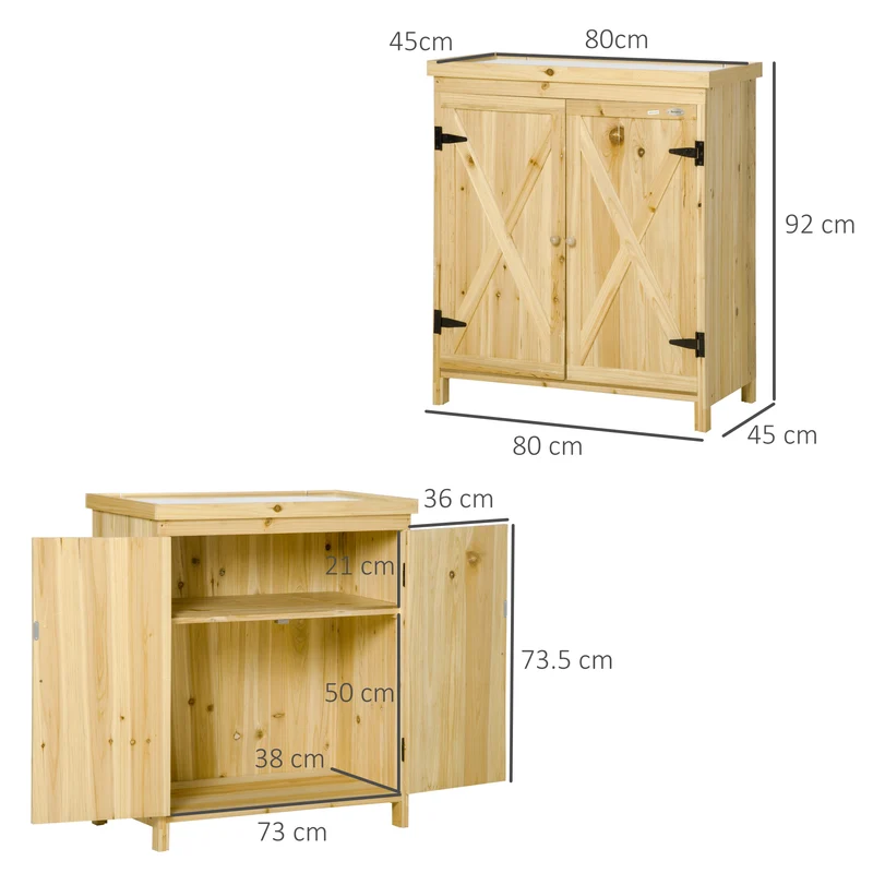 Armoire de jardin 80 x 45 x 92 cm double porte rangement outils pieds surélevés rustique en bois massif bois naturel 21_0004681