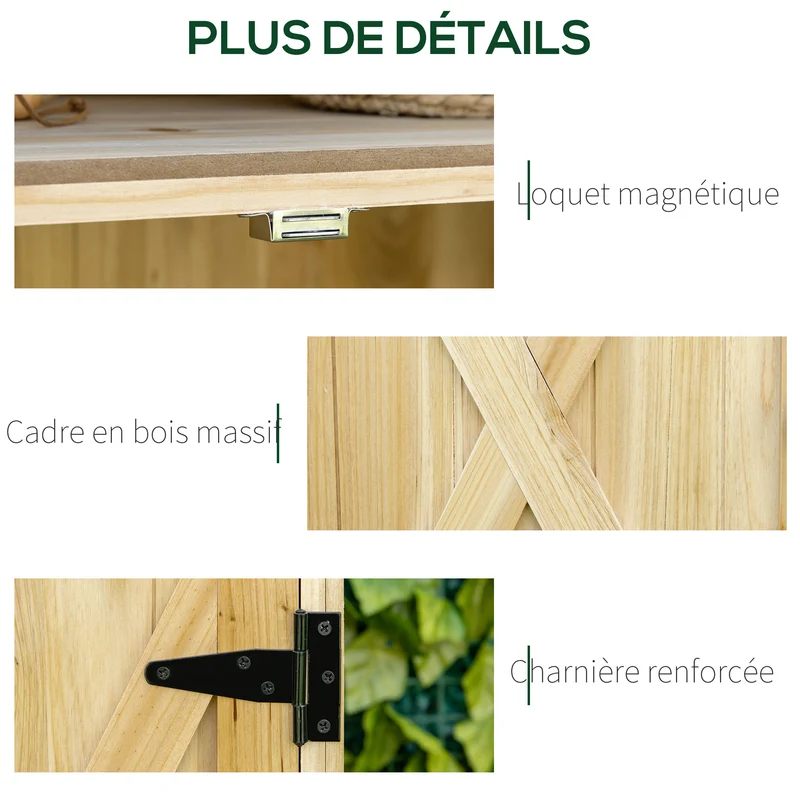 Armoire de jardin 80 x 45 x 92 cm double porte rangement outils pieds surélevés rustique en bois massif bois naturel 21_0004681