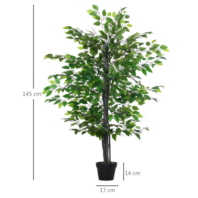 Arbre artificiel ficus d'intérieur 145 x 15 x 15 cm feuillage dense sans entretien style contemporain en plastique vert 21_0003951