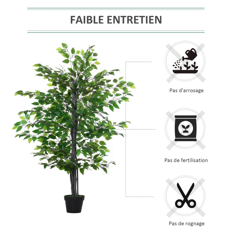 Arbre artificiel ficus d'intérieur 145 x 15 x 15 cm feuillage dense sans entretien style contemporain en plastique vert 21_0003951