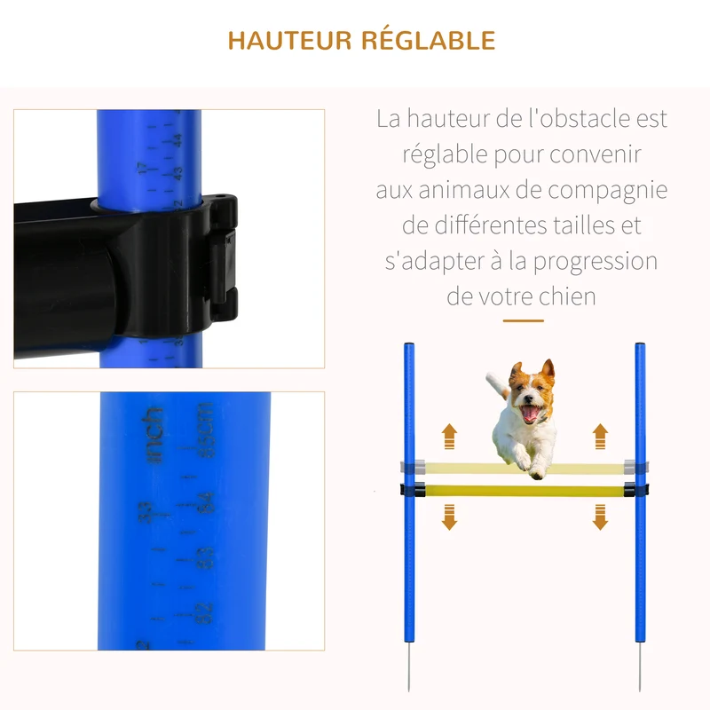Équipement d'agilité pour chiens parcours complet 148 x 60 x 60 cm hauteur réglable montage rapide moderne en PP bleu 21_0007512