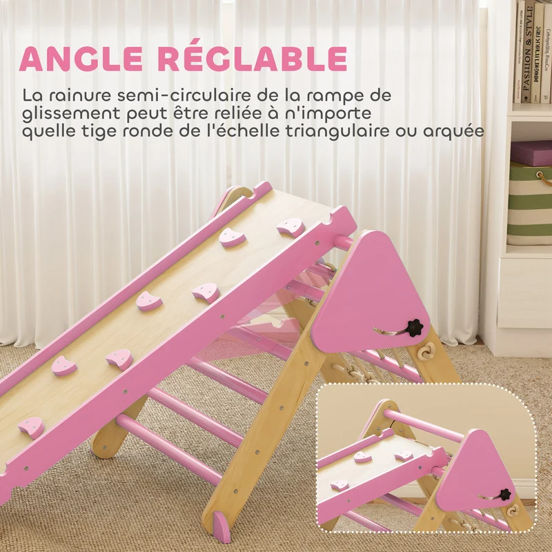 Triangle d'escalade enfants 191.5 x 74.5 x 63 cm pliable multifonction salon chambre scandinave minimaliste en bois rose 21_0000320