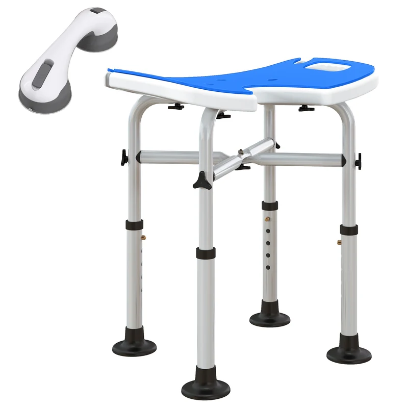 Tabouret de douche ergonomique 48,5 x 33 x 39-51,5 cm hauteur ajustable antidérapant moderne en aluminium bleu foncé 21_0000847