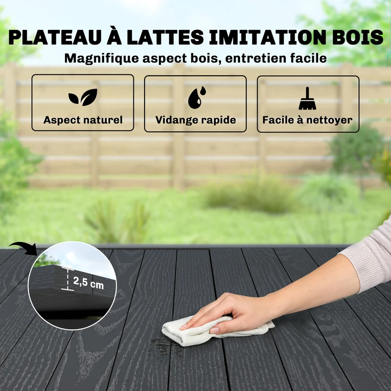 Table de jardin extensible 80 x 160 x 75 cm rallonge auto rangée gain de place style contemporain en aluminium noir 21_0005712