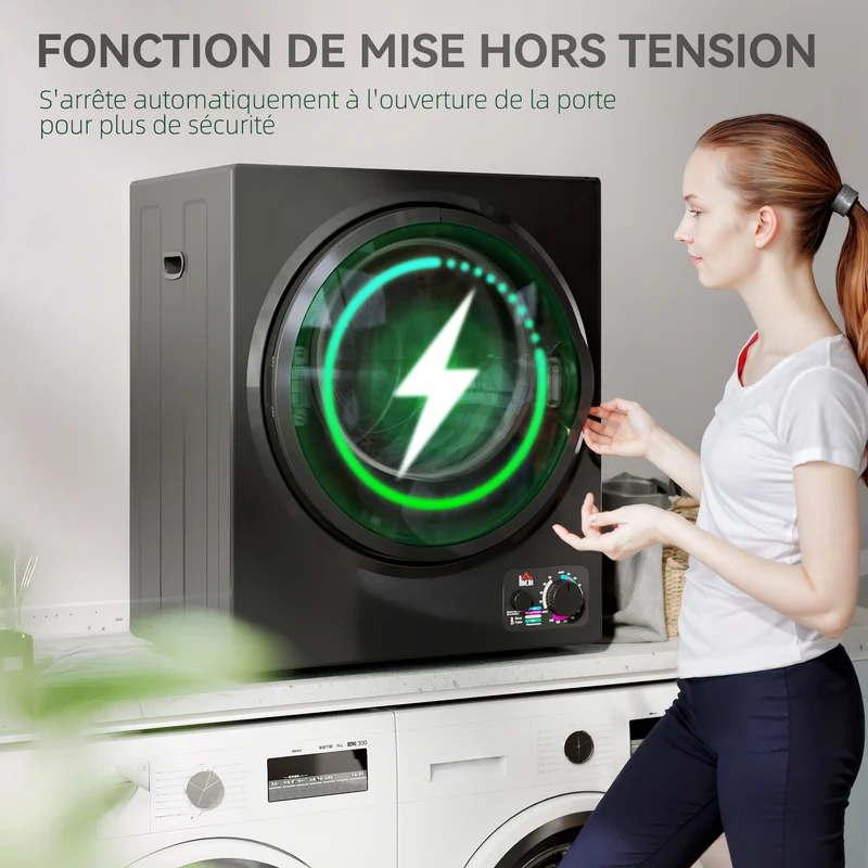 Sèche-linge portable compact 49 x 40,5 x 60 cm séchage rapide anti-froissage contemporain léger en acier inoxydable noir 21_0007088